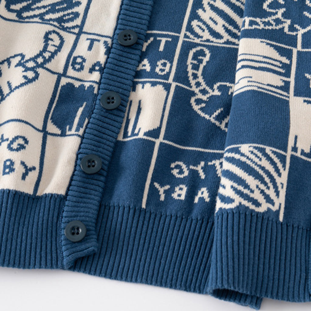 Boys Blue Cardigan With Self Design Cat Ptterns Sweaters & Cardigans
