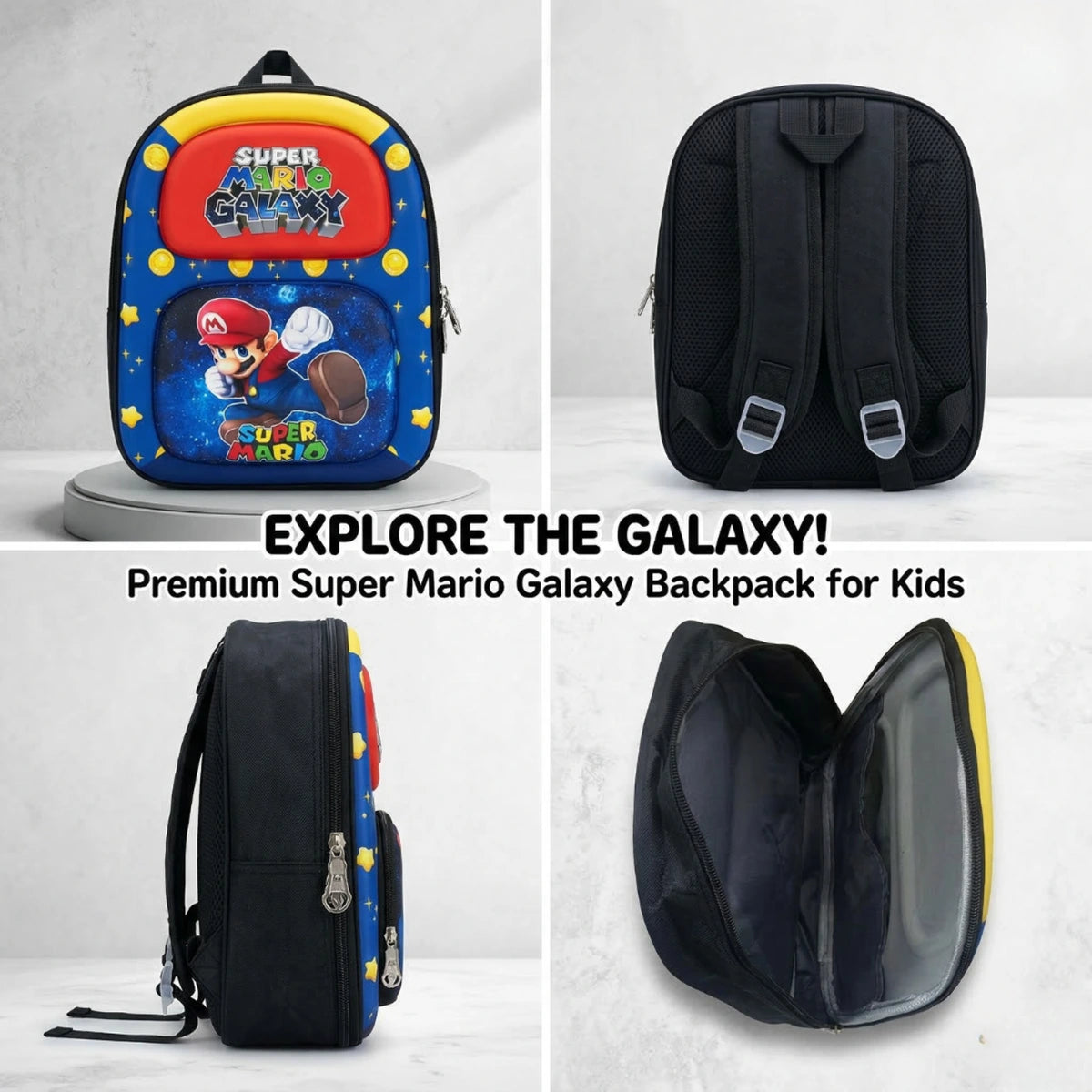 Boys Blue Super Mario Galaxy Hard-Shell School Backpack Trending Accessories