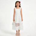 Girls White Sleeveless A-line Midi Dress With Ruffle Details Casual Dresses White 7-8 Y