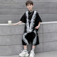 Boys Black Abstract Printed Oversized T-Shirt With Shorts Co-ord Sets Sets