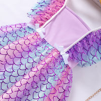 Girls Purple Mermaids Printed Square Neck Dress Casual Dresses