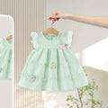 Girls Light Green Mushroom Applique Round Neck Tiered Dress Casual Dresses Light Green 1-2 Y