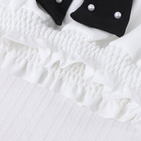 Girls White Bow Applique V-Neck Top With Flared Pants Set 2 pc. Sets