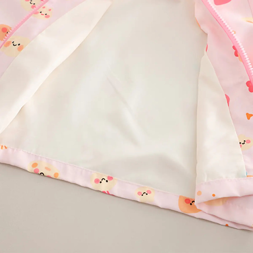 Girls Light Pink Abstract Printed Hooded Zipper Jacket Coats & Jackets
