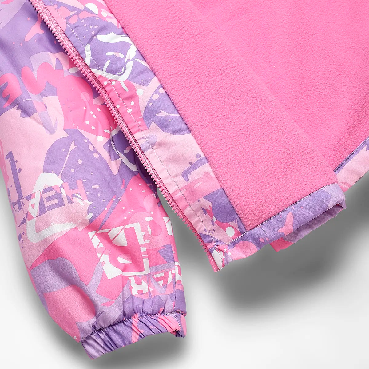 Girls Pink Abstract Printed Hooded Zipper Jacket Coats & Jackets
