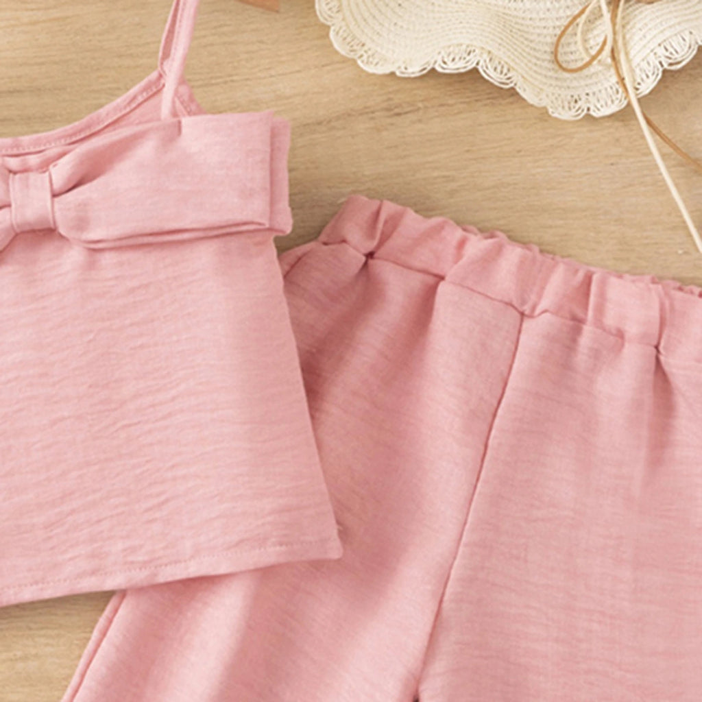 Girls Pink Textured Sleeveless Crop Top With Pants Co-ord Sets Sets