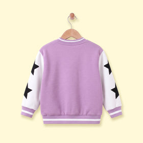 Girls Lavender Typographic Long Sleeve Varsity Jacket Coats & Jackets