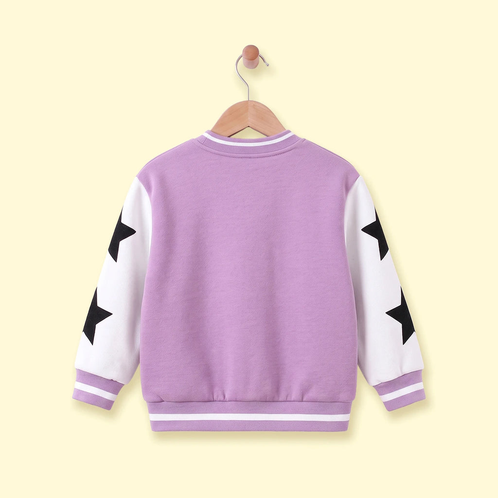 Girls Lavender Typographic Long Sleeve Varsity Jacket Coats & Jackets