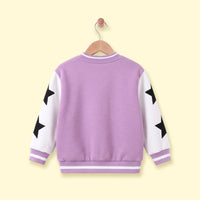 Girls Lavender Typographic Long Sleeve Varsity Jacket Coats & Jackets