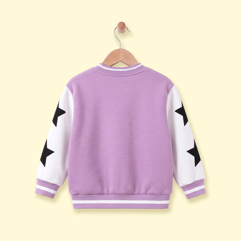 Girls Lavender Typographic Long Sleeve Varsity Jacket Coats & Jackets