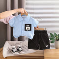 Boys Light Blue Checked Short Sleeves Shirt With Denim Shorts Set Sets Light Blue 1-2 Y
