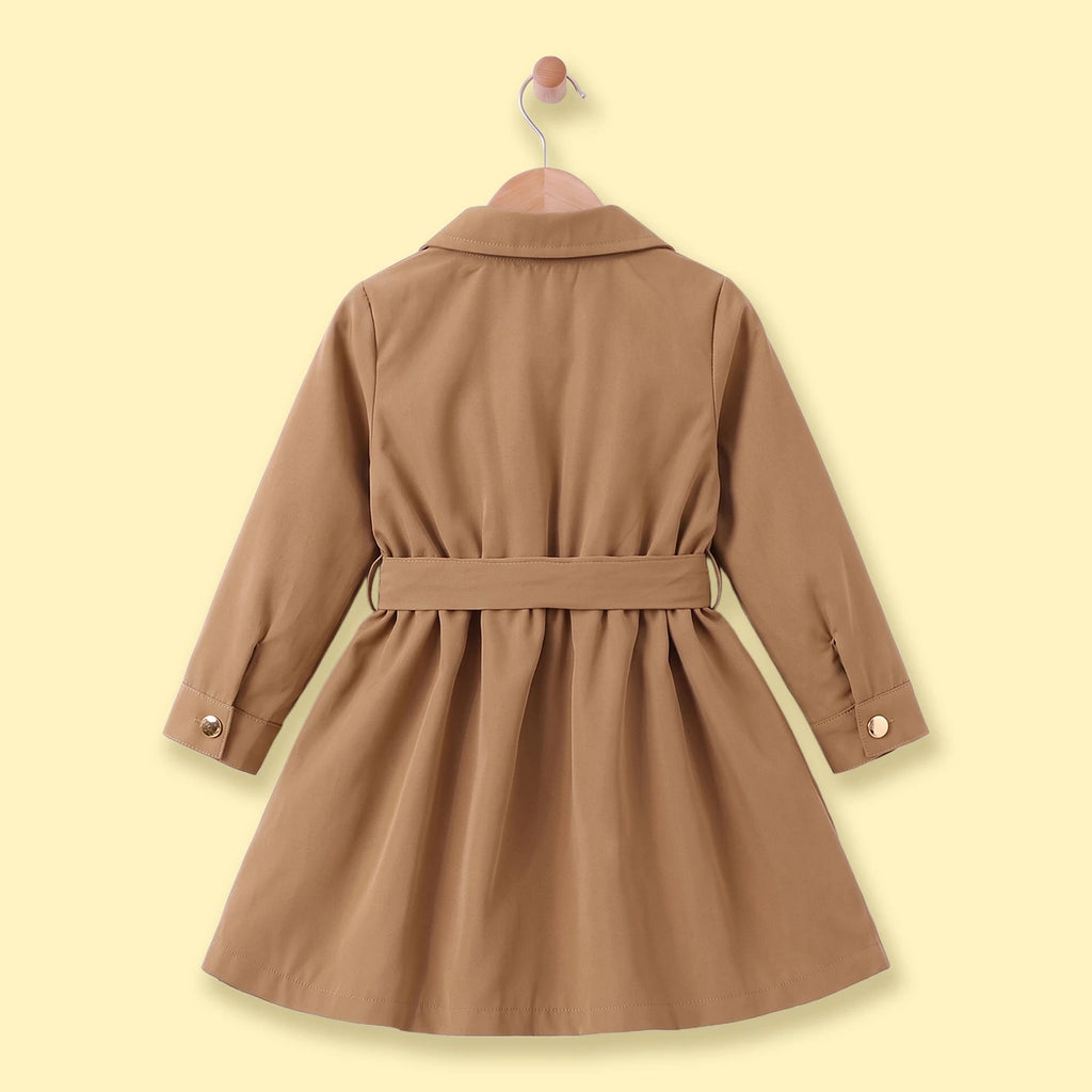 Girls Khaki Long Sleeves Shirt Dress Casual Dresses