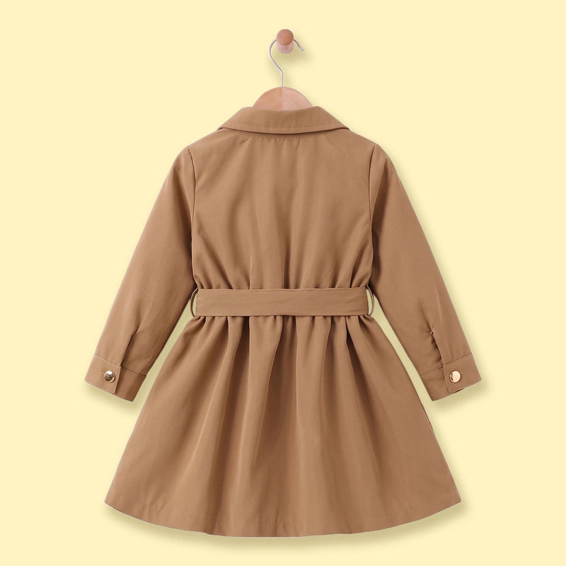 Girls Khaki Long Sleeves Shirt Dress Casual Dresses
