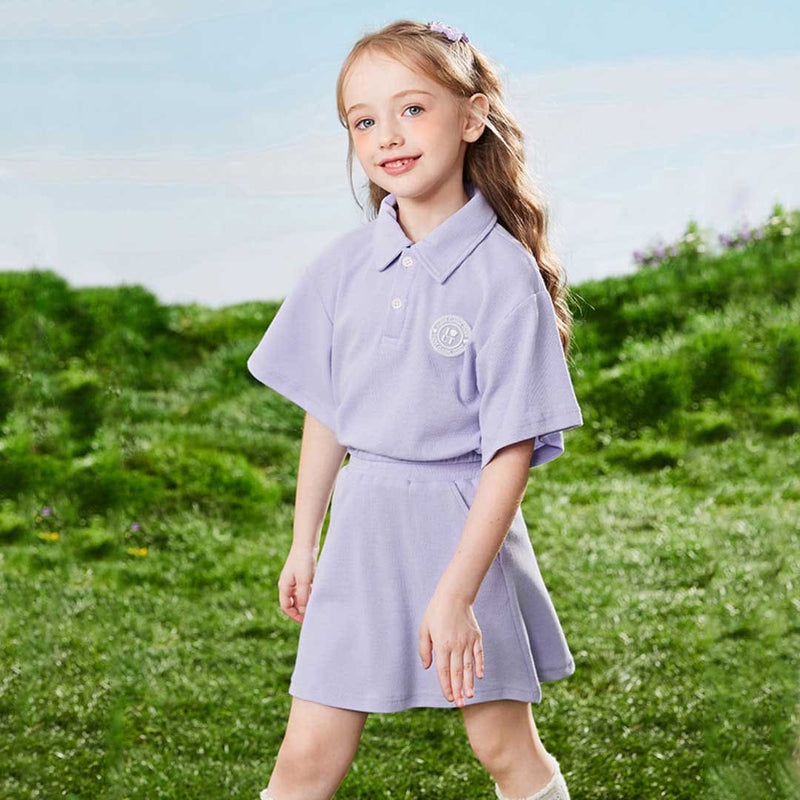 Girls Short Sleeve Polo T-Shirt With Elasticated Skirt Set 2 pc. Sets   