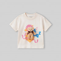Boys Cream Teddy Applique Short Sleeve Round Neck T-Shirt Tshirts Cream 1-2 Y
