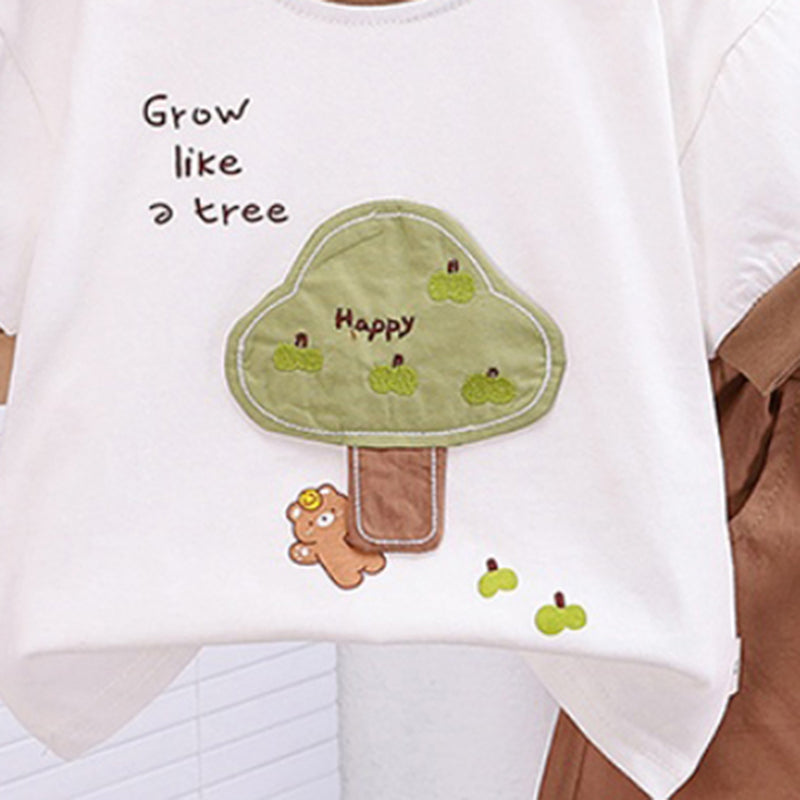 Boys Embroidery Applique Short Sleeves T-Shirt With Brown Shorts Set 2 pc. Sets