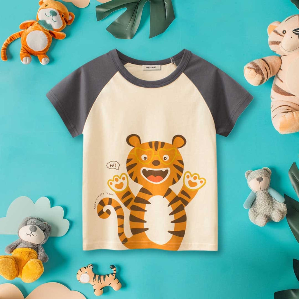 Boys Tiger Print Raglan Sleeves T-Shirt