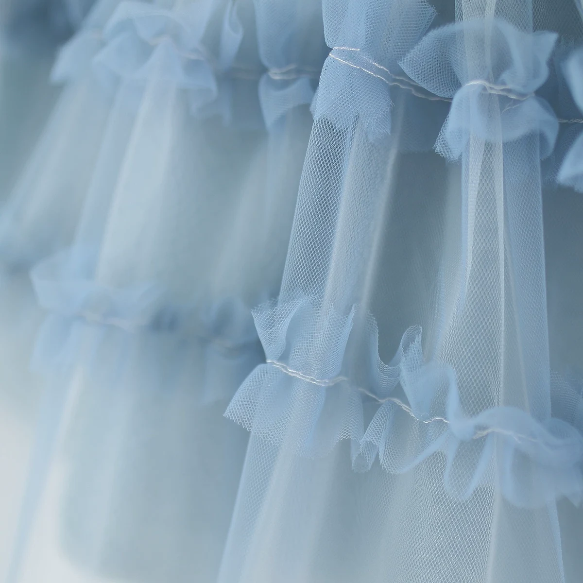 Girls Blue Tulle Overlay Fit & Flare Dress With Pintuck Details Casual Dresses