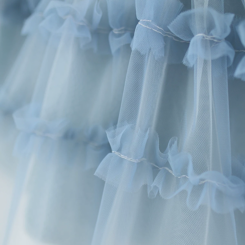 Girls Blue Tulle Overlay Fit & Flare Dress With Pintuck Details Casual Dresses