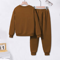 Boys Brown Typographic Printed Sweatshirt With Sling Bag & Jogger Sets Sets