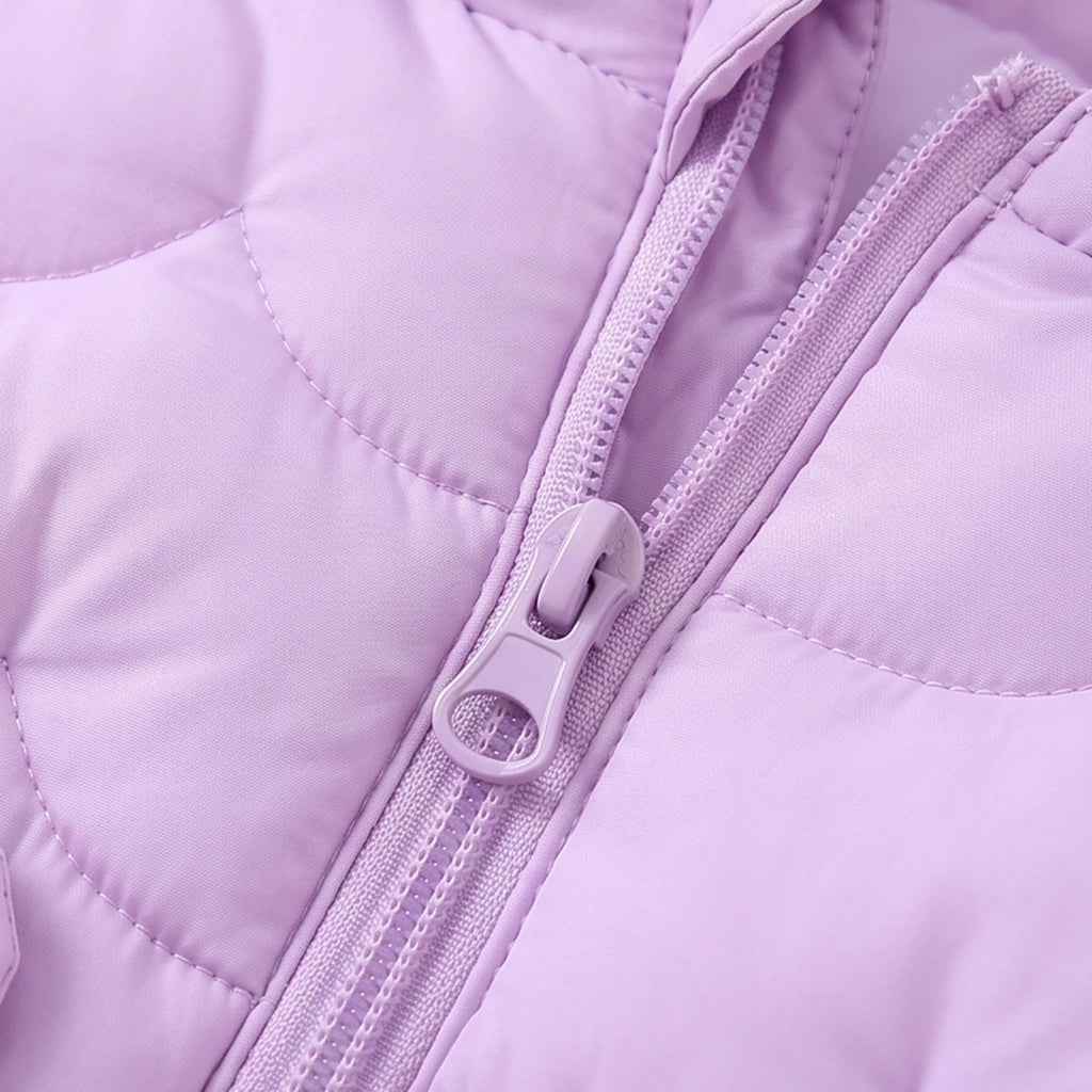 Girls Lavender Bear Ear On Hood Quilted Zip-up Jacket Coats & Jackets