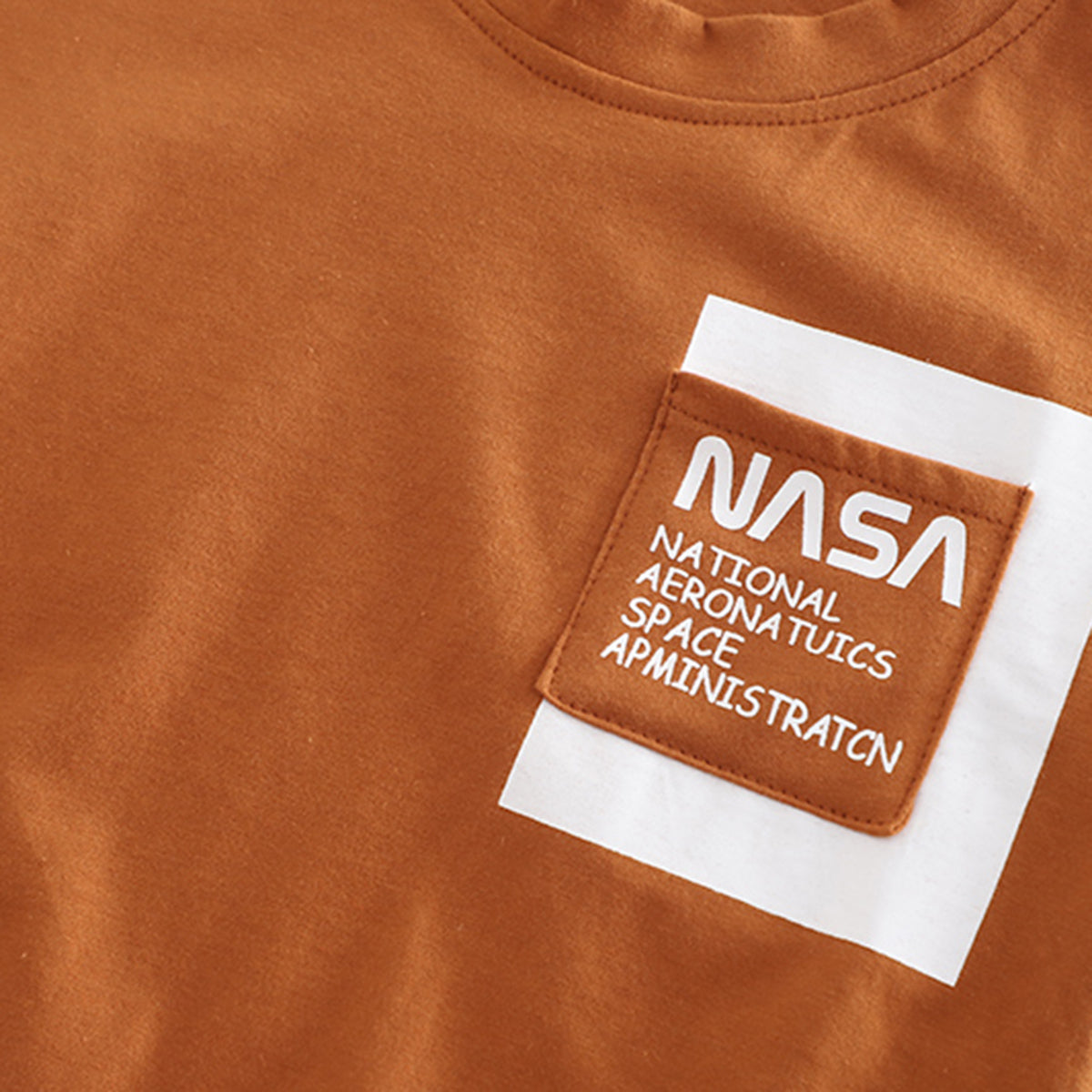 Boys Brown Typographic Nasa Printed T-Shirt With Shorts Set 2 pc. Sets