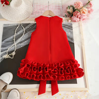 Girls Red Sleeveless Large Bow Applique A-line Party Wear Dress Party Dresses