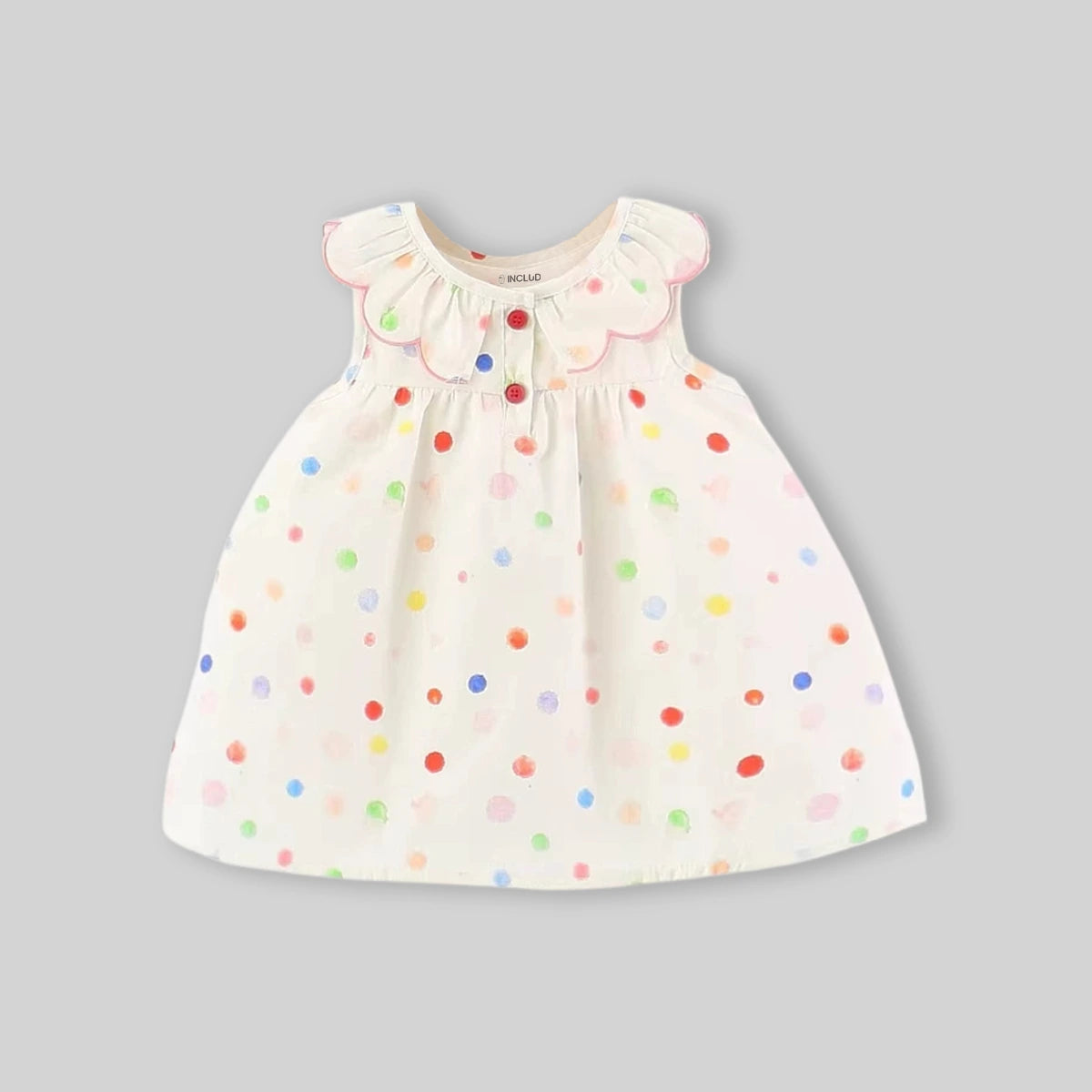 Girls Off White Polka Dot Printed Ruffle Collar A-Line Dress Casual Dresses