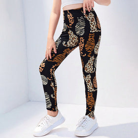 Girls Black Animal Print Leggings Leggings & Tights