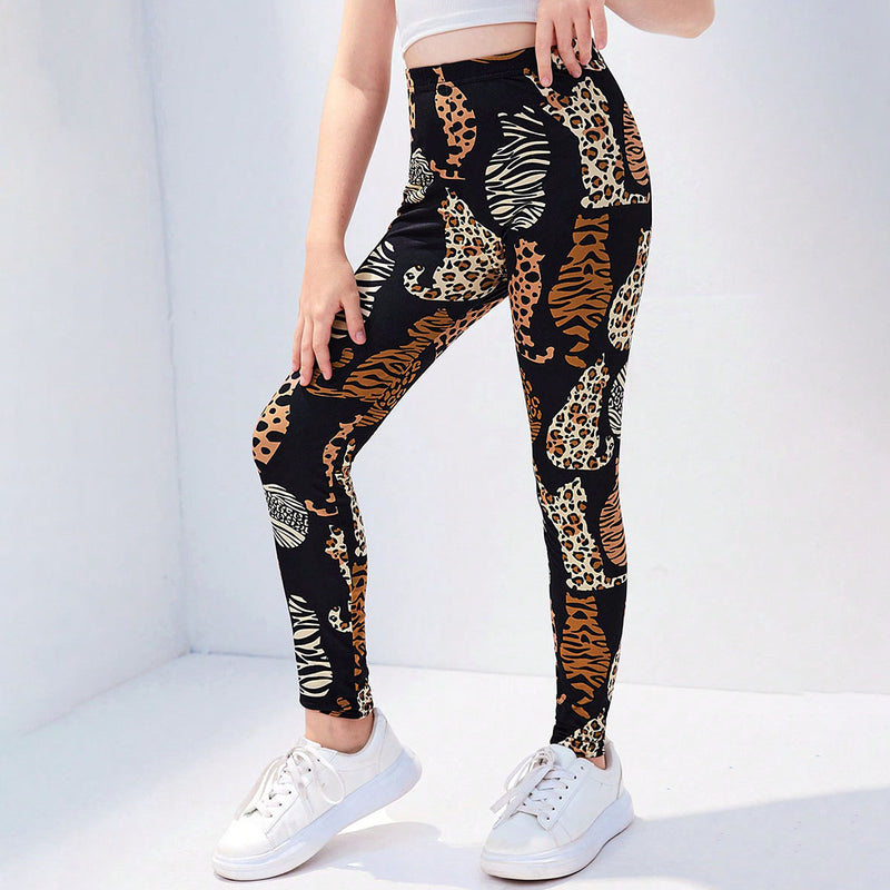 Girls Black Animal Print Leggings Leggings & Tights