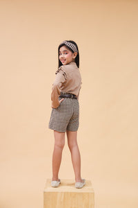 Girls Long Sleeve High Neck Top With Houndstooth Shorts Set 2 pc. Sets