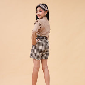 Girls Long Sleeve High Neck Top With Houndstooth Shorts Set 2 pc. Sets