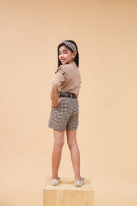 Girls Long Sleeve High Neck Top With Houndstooth Shorts Set 2 pc. Sets