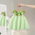 Girls Lime Green Checked A-line Dress With Bunny And Cherry Embroidery Casual Dresses Lime Green 1-2 Y