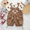 Boys Brown Bear Printed Round Neck T-Shirt With 3D Teddy Bear Applique Dungaree Sets 2 pc. Sets Brown 1-2 Y