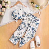 Girls Cream Floral Print Sleeveless Crop Top With Pants Sets 2 pc. Sets Cream 3-4 Y