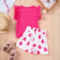 Girls Fuchsia Solid Sleeveless Top With Heart Print Shorts Set Sets
