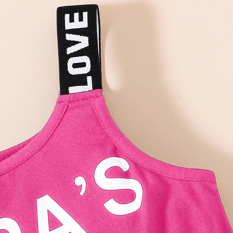 Girls Fuchsia Pink Typographic Print Playsuit With Crop Top Playsuits