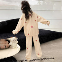 Girls Beige Strawberry Printed Oversized Sweatshirt With Pants Co-ord Sets Sets