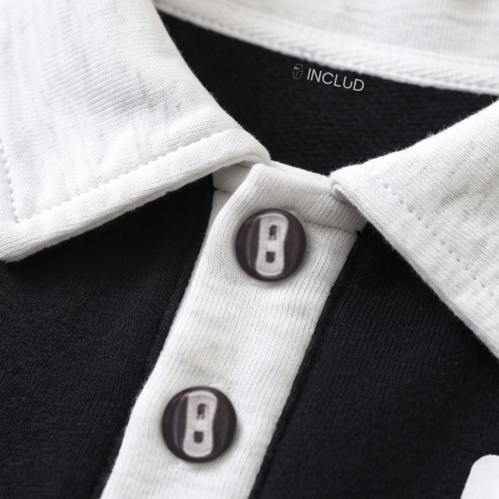 Boys Black Striped Polo Collar Sweatshirt & Pants Co-ord Sets Sets