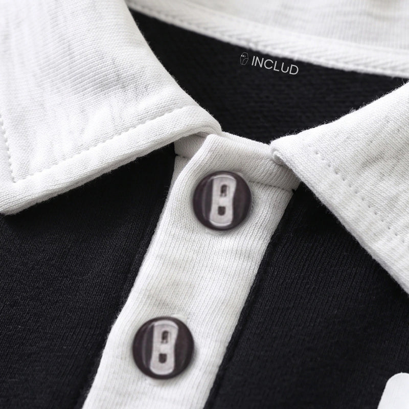 Boys Black Striped Polo Collar Sweatshirt & Pants Co-ord Sets Sets