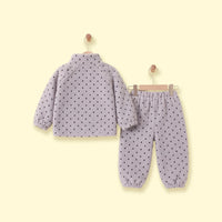 Girls Grey Polka Dot Printed Fleece Jacket & Pants Co-ord Sets Sets