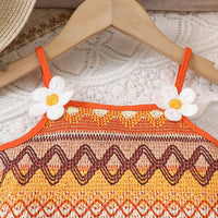 Girls Orange Geometric Printed Top With Tiered Skirt Sets Sets