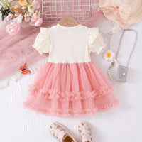 Girls Pink Sequined Short Sleeve Fit & Flare Dress Casual Dresses