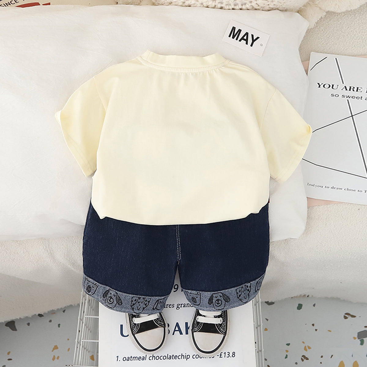 Boys Off White Animals Printed T-Shirt With Denim Shorts Set 2 pc. Sets