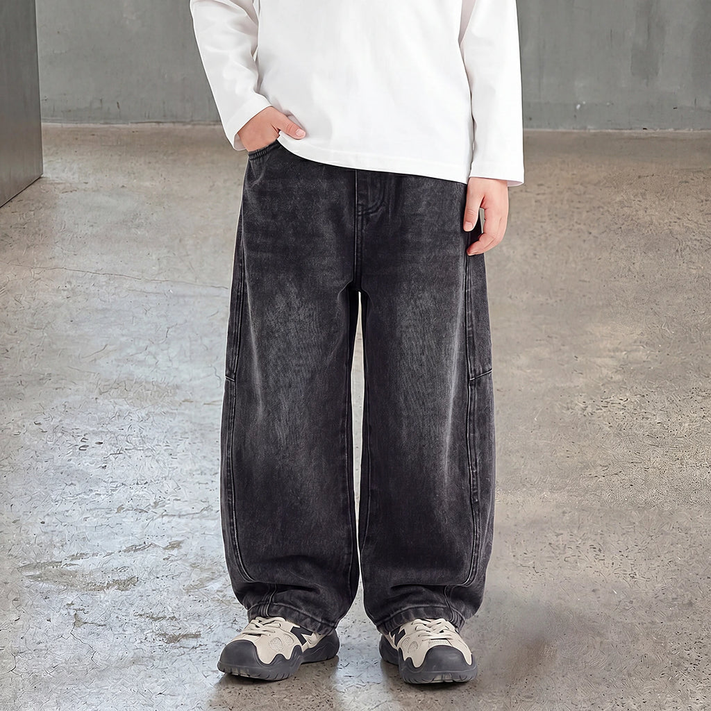 Boys Black Loose Fit Elasticated Denim Jeans Pants