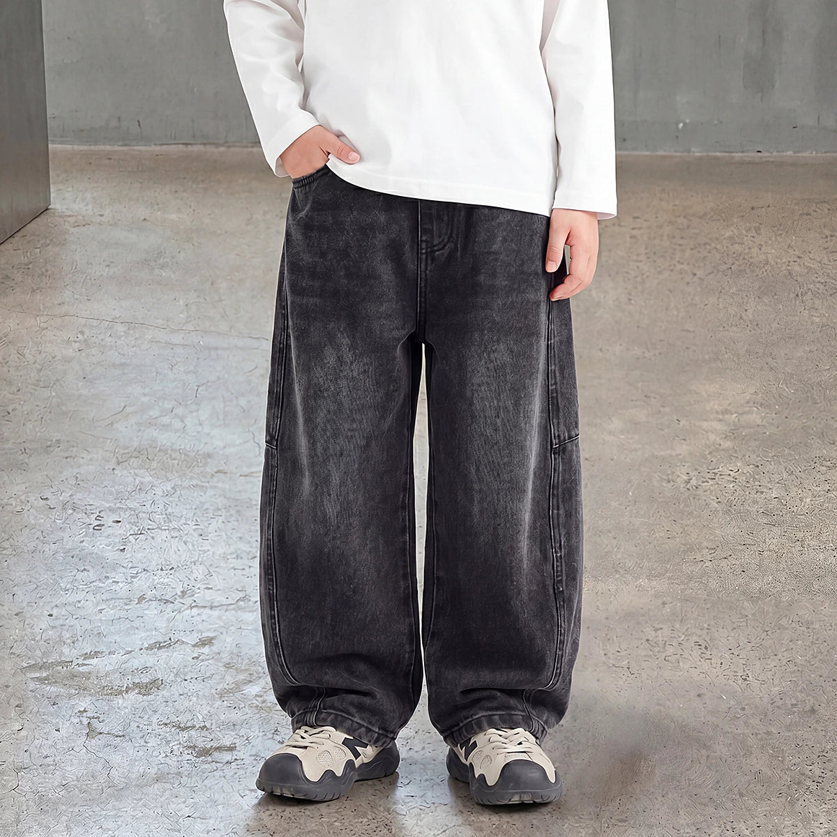 Boys Black Loose Fit Elasticated Denim Jeans Pants