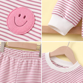 Girls Red Striped Smiley Printed Sweatshirt & Joggers Sets Sets