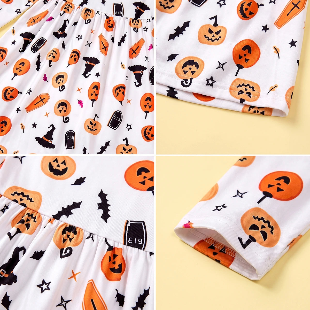 Girls White Halloween Pumpkin Print Fit & Flare Dress Casual Dresses