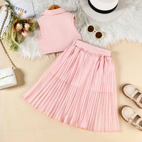 Girls Light Pink Sleeveless Top With Pleated Flared Skirt Sets 2 pc. Sets